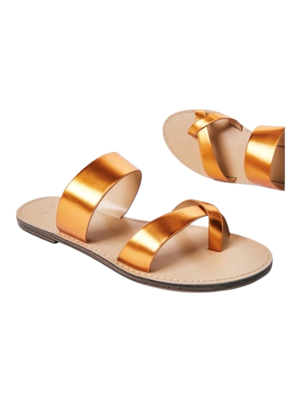 JustFab Metallic Copper Double-Strap Slide Sandals
